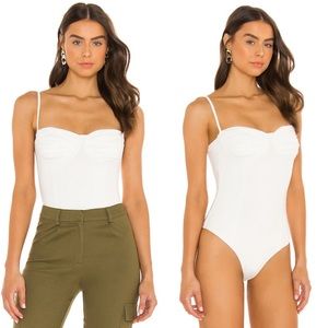 NEW Revolve Superdown Amelie White Bodysuit Ruched Underwire Cups Sz M